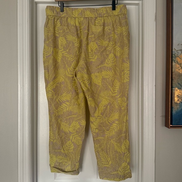 Calvin Klein Straight Leg Tropical Leaves Yellow Tan Pull-On Pants Elastic Tie - Picture 4 of 7